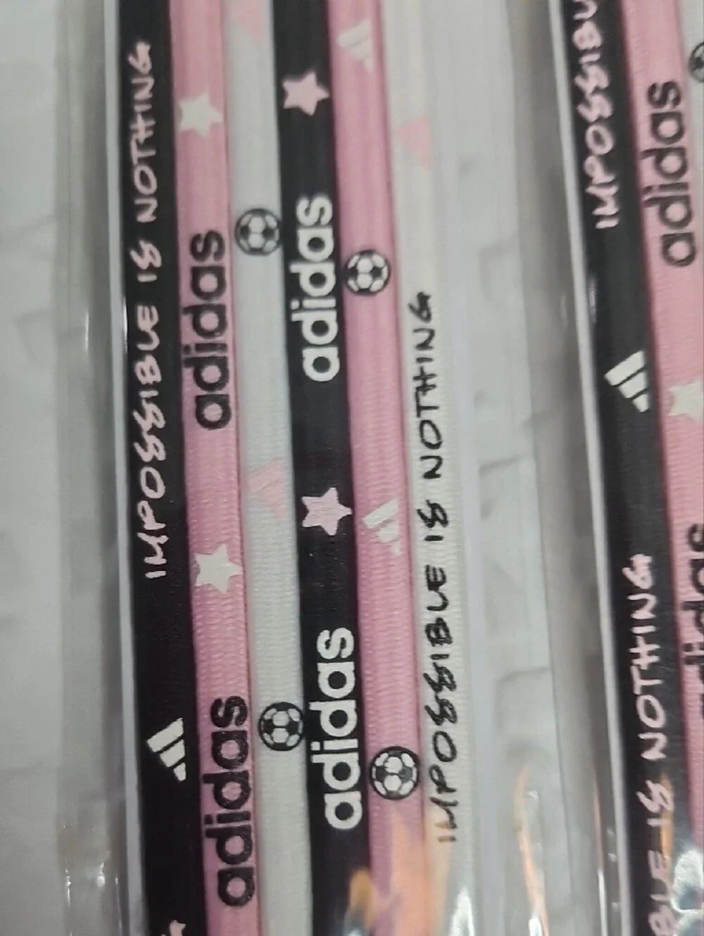 adidas  Girls  Soccer Themed Pink & Black  Sport Hair Bands - 6pack -